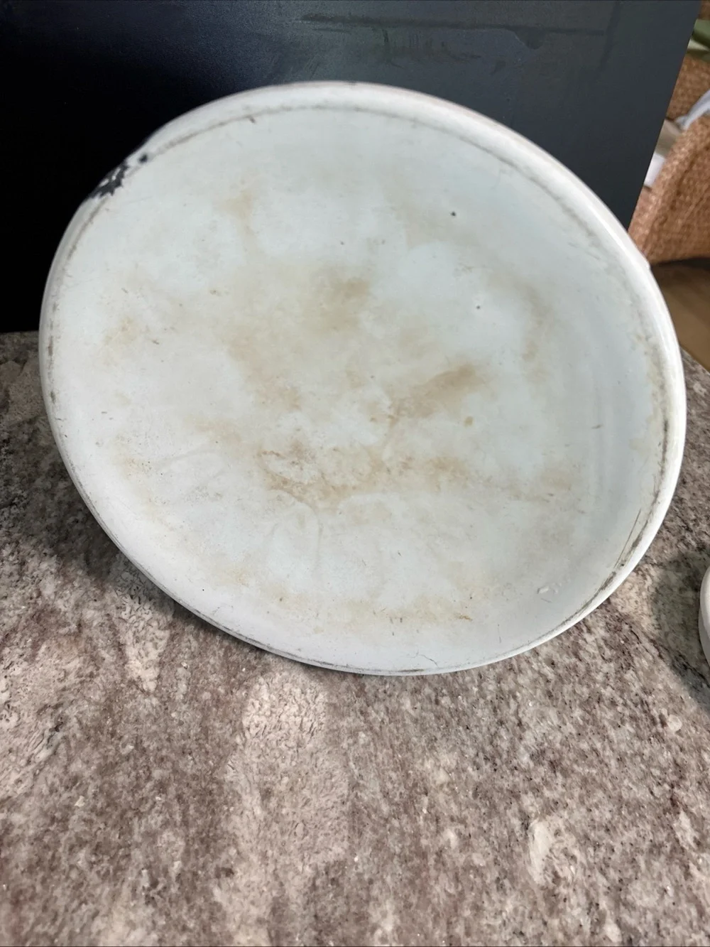 Vintage Large Enamel Tea Kettle Pot White  Ware W/ Wood Handle, Lid Farmhouse